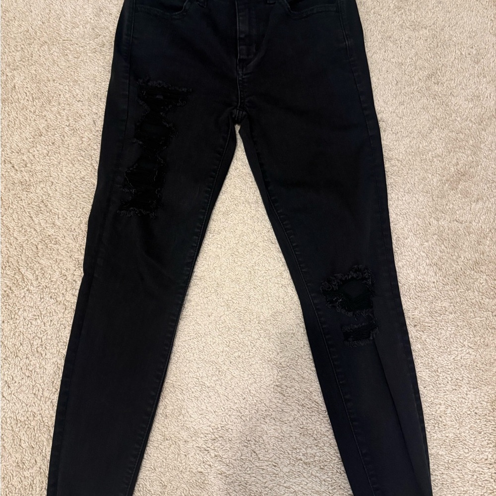 Black Distressed Women’s Jeans - high-rise jeggings